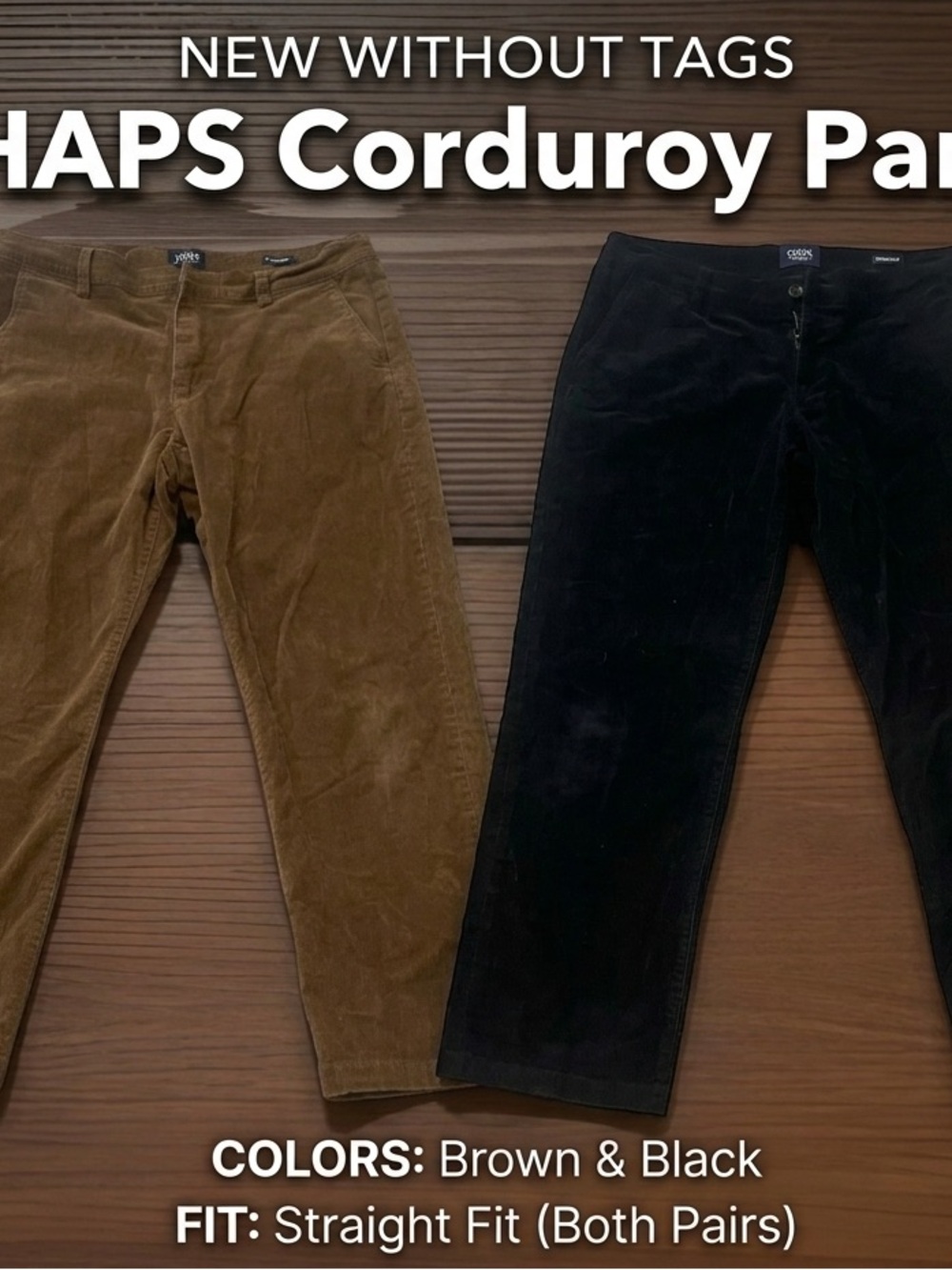Chaps LOT OF 2 Men's Corduroy Pants in Brown and Black 36x30 Straight Fit (Pair)